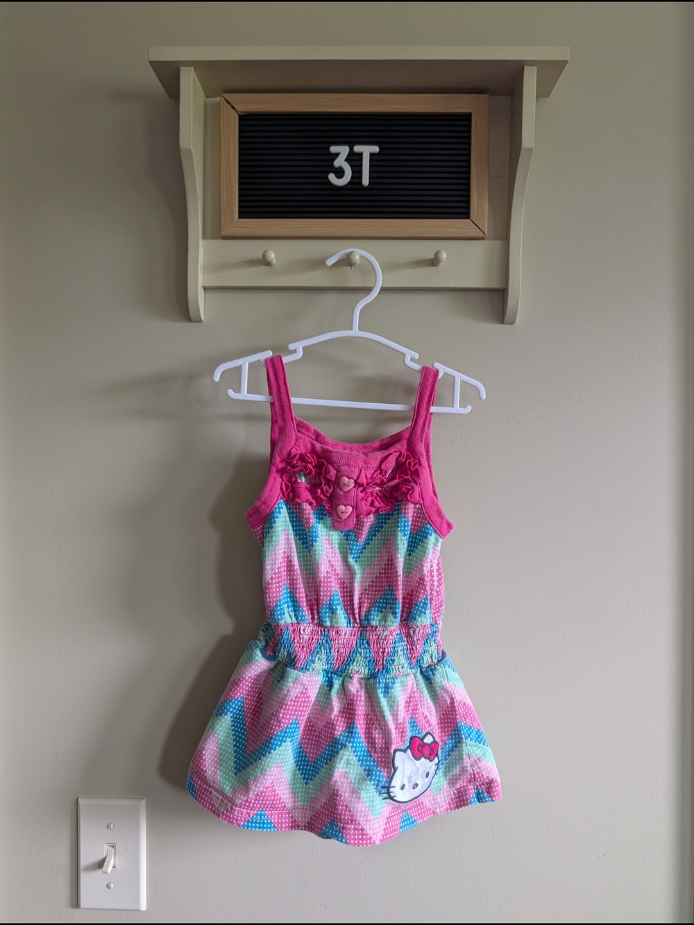 Girls Chevron Tank Dress with Hello Kitty Accent - Pink & Blue